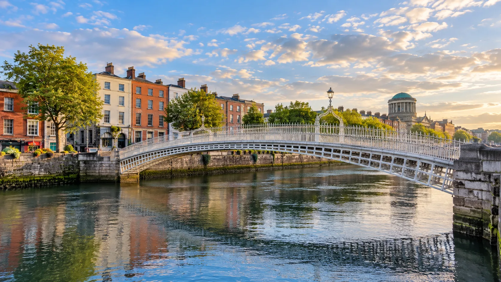 Dublin’s Ha’penny Bridge over the Liffey, illustrative destination image